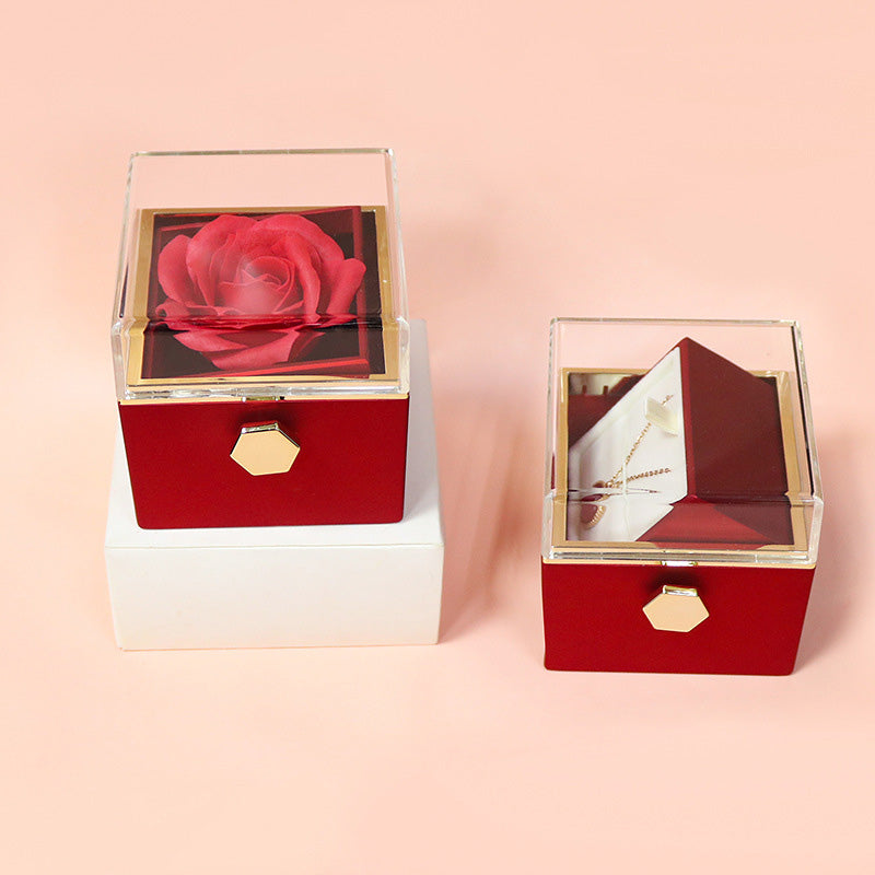 Red rose gift box closed and open